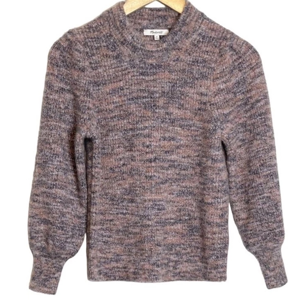 Madewell Space Dyed Eaton Sweater Size XS Puff Sleeve Marled Plum Cropped